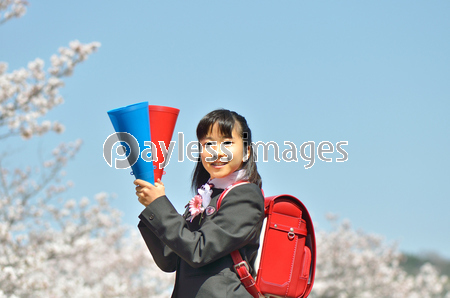 小学6年生の女の子 桜 卒業 ストックフォトの定額制ペイレスイメージズ