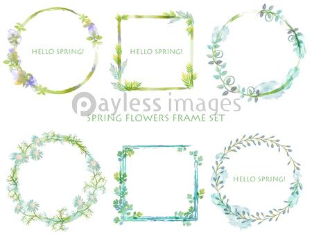 水彩画風の春の花 フレームセット 商用利用可能な写真素材 イラスト素材ならストックフォトの定額制ペイレスイメージズ