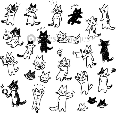かわいい黒猫のポーズイラストセット 商用利用可能な写真素材 イラスト素材ならストックフォトの定額制ペイレスイメージズ