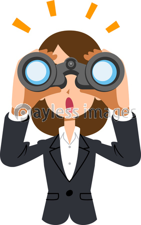 双眼鏡を覗き 何かに気がつく働く女性 ビジネスウーマン ストックフォトの定額制ペイレスイメージズ