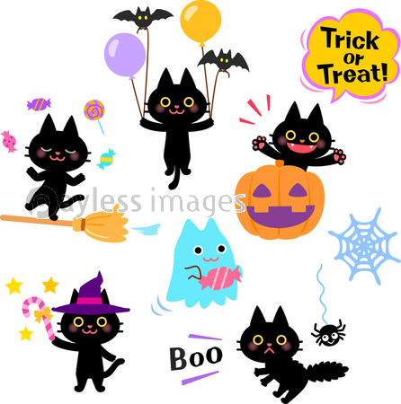 黒猫のハロウィンのイラストセット ストックフォトの定額制ペイレスイメージズ