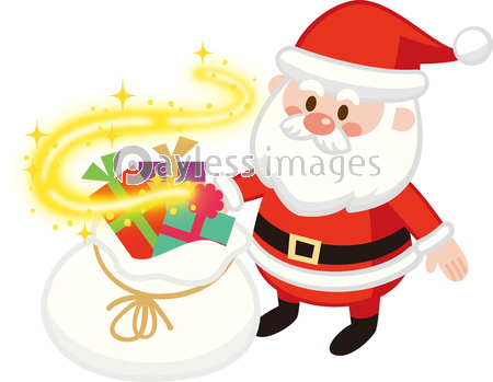 キラキラ光るサンタバッグと可愛いサンタクロース クリスマスプレゼント ベクターイラスト素材 商用利用可能な写真素材 イラスト 素材ならストックフォトの定額制ペイレスイメージズ