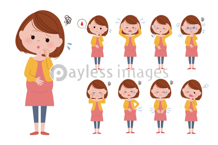 妊婦さん 体調不良 イラストセット ストックフォトの定額制ペイレスイメージズ