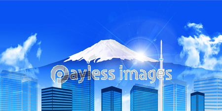 富士山 東京 ビル 背景 ストックフォトの定額制ペイレスイメージズ