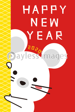 年賀状 覗き込むネズミのアップ 年賀状 赤 ストックフォトの定額制ペイレスイメージズ