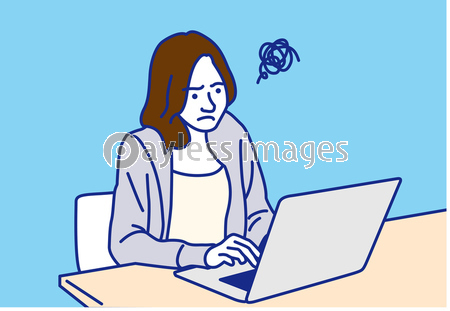 ノートパソコンで仕事をする女性 困る ストックフォトの定額制ペイレスイメージズ