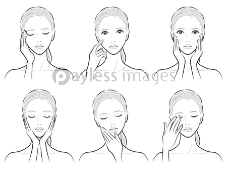 スキンケアをする女性のイラスト 商用利用可能な写真素材 イラスト素材ならストックフォトの定額制ペイレスイメージズ