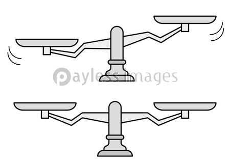 揺れ動く天秤と均衡を保つ天秤のイラスト 手書風 ストックフォトの定額制ペイレスイメージズ