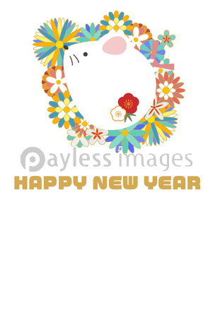 お花柄のネズミのイラスト年賀状 ストックフォトの定額制ペイレスイメージズ