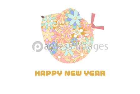 パステルカラーの可愛いねずみイラスト年賀状 ストックフォトの定額