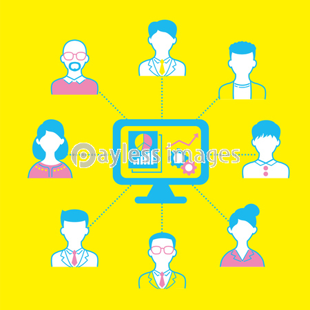 パソコンを中心にいろいろな人が繋がる 商用利用可能な写真素材 イラスト素材ならストックフォトの定額制ペイレスイメージズ