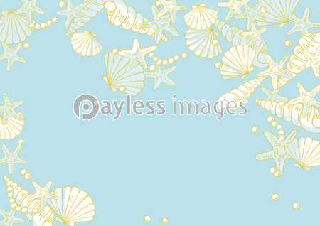 手描きの貝殻と真珠とヒトデの海辺イメージのキラキラ背景イラスト 商用利用可能な写真素材 イラスト素材ならストックフォトの定額制ペイレスイメージズ