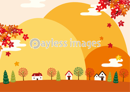 紅葉と秋の山 街並 イラスト 商用利用可能な写真素材 イラスト素材ならストックフォトの定額制ペイレスイメージズ