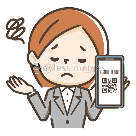Qrコード決済 困った表情の若い女性 ストックフォトの定額制ペイレスイメージズ