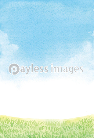 水彩 空と芝生 背景イラスト ストックフォトの定額制ペイレスイメージズ