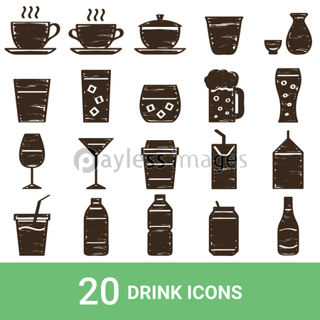 商品アイコン 飲み物 手書き セット 商用利用可能な写真素材 イラスト素材ならストックフォトの定額制ペイレスイメージズ