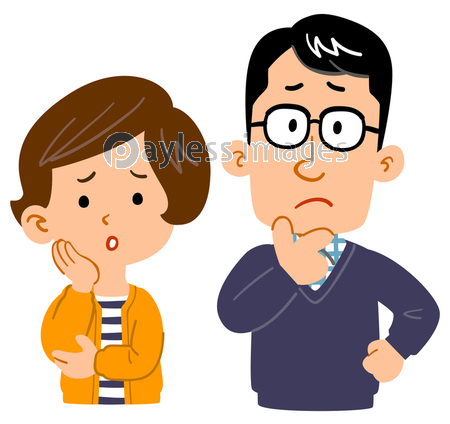 悩む夫婦の上半身イラスト ストックフォトの定額制ペイレスイメージズ