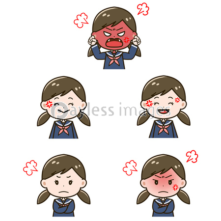 怒る女の子 表情パターン イラストセット ストックフォトの定額制ペイレスイメージズ