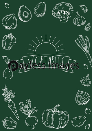 手描きイラスト 野菜背景 黒板 縦 ストックフォトの定額制ペイレス