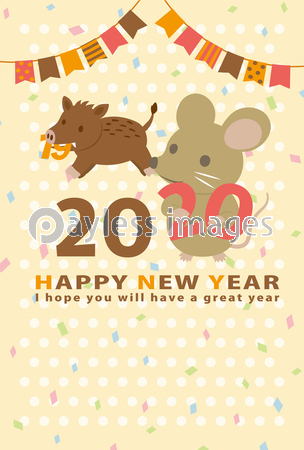 いのししからネズミへ 年干支バトンタッチのイラスト素材 ストックフォトの定額制ペイレスイメージズ