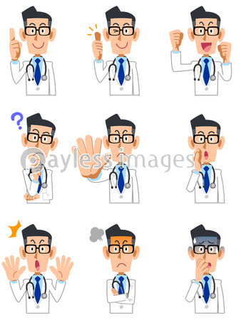 9種類の医者の上半身のポーズと仕草1 商用利用可能な写真素材 イラスト素材ならストックフォトの定額制ペイレスイメージズ