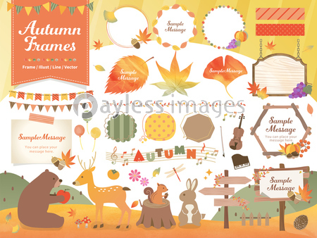 秋 フレーム イラスト ライン素材セット 商用利用可能な写真素材 イラスト素材ならストックフォトの定額制ペイレスイメージズ