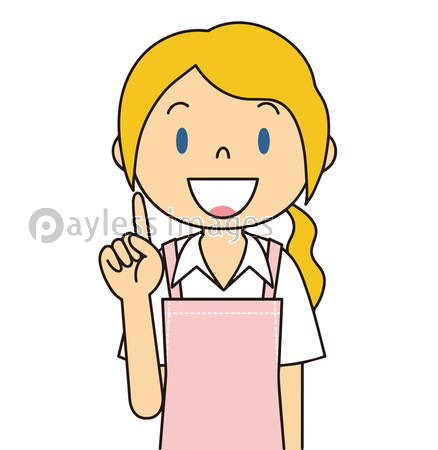 エプロンを着ている女性の仕草のイラスト 指さし ストックフォトの