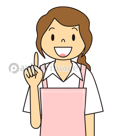 エプロンを着ている女性の仕草のイラスト 指さし 商用利用可能な写真素材 イラスト素材ならストックフォトの定額制ペイレスイメージズ