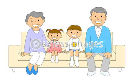 ソファーでくつろぐ祖父母と孫 男の子と女の子 イラスト クリップアート ストックフォトの定額制ペイレスイメージズ