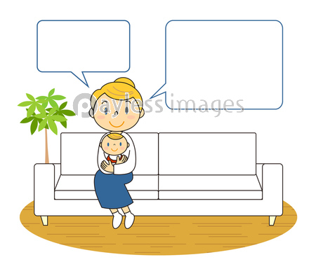 ソファーに座っているママと赤ちゃん イラスト クリップアート ストックフォトの定額制ペイレスイメージズ