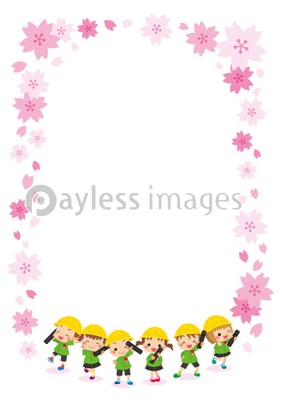 卒園する可愛いキッズの仲良しグループ 桜フレーム 商用利用可能な写真素材 イラスト素材ならストックフォトの定額制ペイレスイメージズ