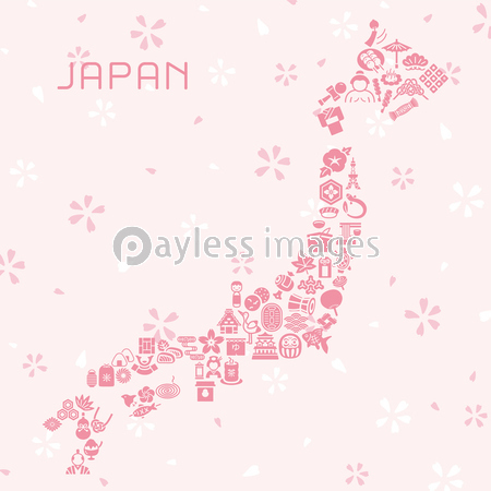 日本のアイコンでできた日本列島 商用利用可能な写真素材 イラスト素材ならストックフォトの定額制ペイレスイメージズ