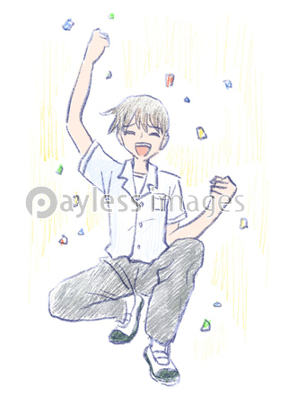 ガッツポーズをしている少年 商用利用可能な写真素材 イラスト素材ならストックフォトの定額制ペイレスイメージズ