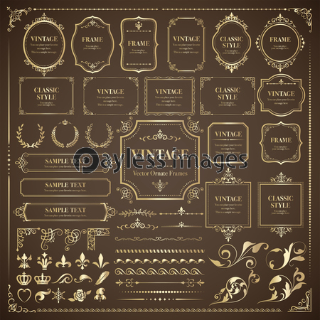 ビンテージ エレガント レトロフレームテンプレートセット ゴールド ストックフォトの定額制ペイレスイメージズ
