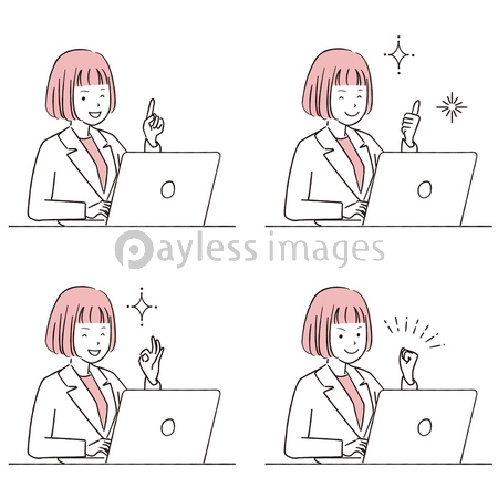 手描き1color 女性 おかっぱ スーツ Pc ポジティブ4ポーズ 商用利用可能な写真素材 イラスト 素材ならストックフォトの定額制ペイレスイメージズ