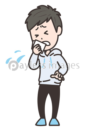咳をハンカチで押さえる男性 ポーズ イラスト ストックフォトの定額制ペイレスイメージズ