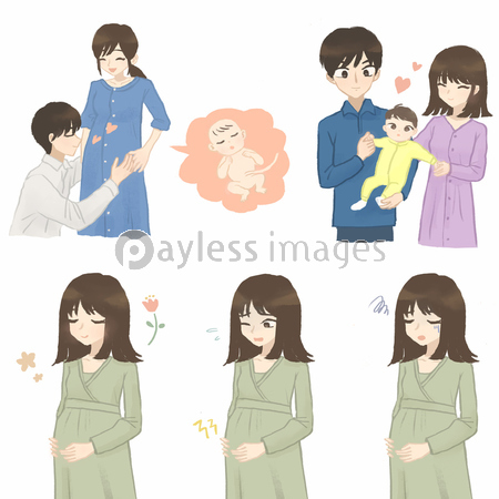 妊娠中と出産後のイラストセット ストックフォトの定額制ペイレスイメージズ