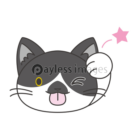 スタンプ風アイコン 猫 白黒 てへぺろ 商用利用可能な写真素材 イラスト素材ならストックフォトの定額制ペイレスイメージズ