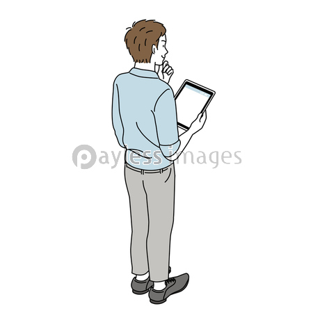 タブレットを持つ男性 後ろ姿 全身 イラスト 商用利用可能な写真素材 イラスト素材ならストックフォトの定額制ペイレスイメージズ