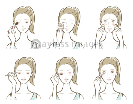 メイクをしている女性のイラスト 商用利用可能な写真素材 イラスト素材ならストックフォトの定額制ペイレスイメージズ