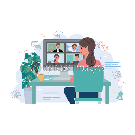 リモートワーク オンライン会議 在宅勤務 テレワーク イラスト 商用利用可能な写真素材 イラスト素材ならストックフォトの定額制ペイレスイメージズ