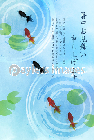 金魚 水彩 暑中見舞い 背景 商用利用可能な写真素材 イラスト素材ならストックフォトの定額制ペイレスイメージズ