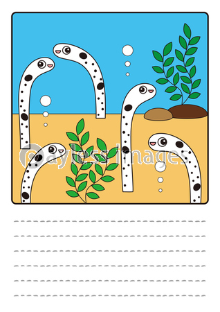 ニシキアナゴ ぬりえ 応募用紙 Coloring Picture Gorgasia Preclara Character Illustration ストックフォトの定額制ペイレスイメージズ