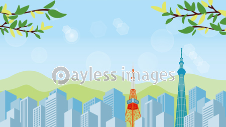 東京のビル群の街並みのイラスト ストックフォトの定額制ペイレスイメージズ