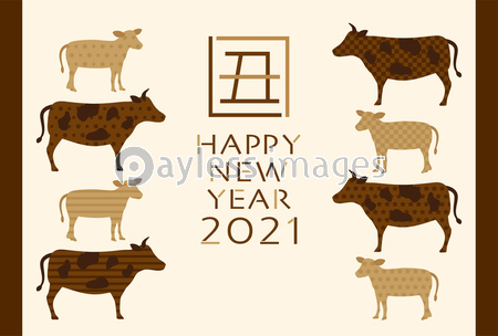 21年丑年 牛シルエットの年賀状テンプレート 商用利用可能な写真素材 イラスト素材ならストックフォトの定額制ペイレスイメージズ
