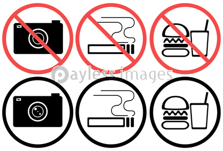 カメラ撮影 喫煙 禁煙 飲食 マーク 禁止マーク 利用 利用禁止 イラスト 注意 商用利用可能な写真素材 イラスト素材ならストックフォトの定額制ペイレスイメージズ