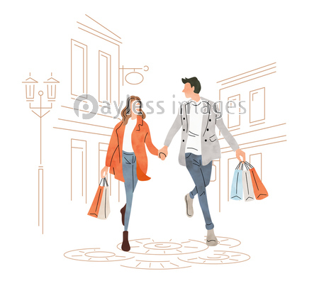イラスト素材 ショッピング 買い物をするカップル 商用利用可能な写真素材 イラスト素材ならストックフォトの定額制ペイレスイメージズ