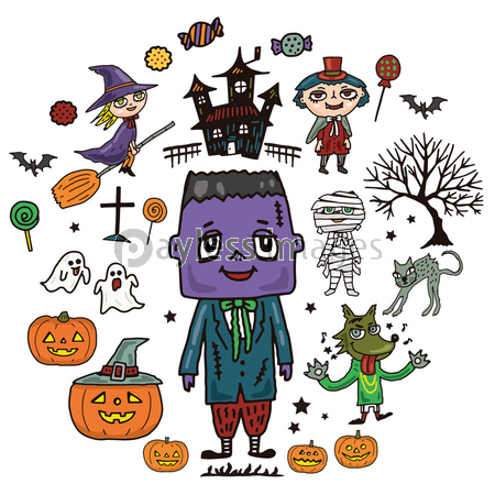 ハンドメイド ハロウィンキャラクターセット ハロウィン キャラクターセット - 商用利用可能な写真素材・イラスト