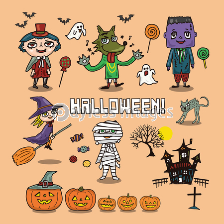 ハンドメイド ハロウィンキャラクターセット ハロウィン キャラクターセット - 商用利用可能な写真素材・イラスト