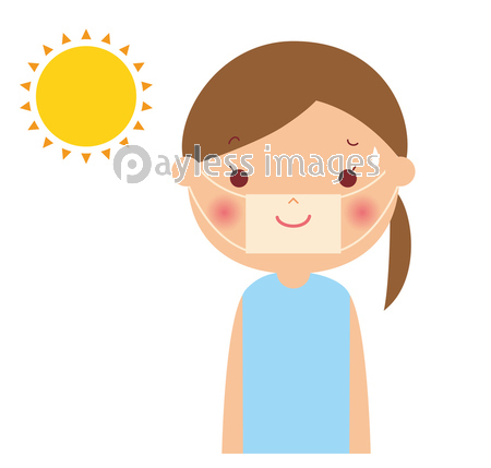 マスクで日焼けした女性と太陽 イラスト ストックフォトの定額制ペイレスイメージズ